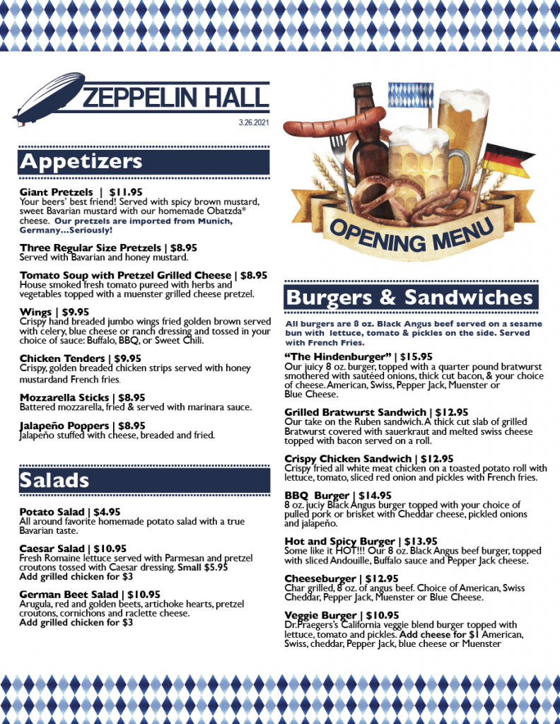 Full Menu Zeppelin Hall